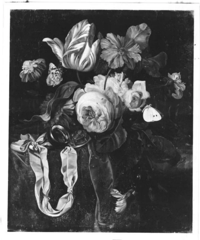 Natura morta con fiori, orologio, farfalle e insetti - Bavarian State Painting Collections